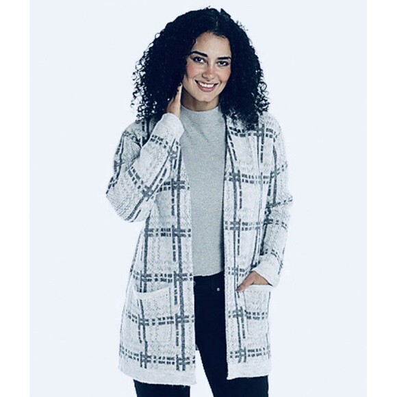Christopher Banks Gray Plaid Open Front Pocket Cardigan Sweater Plus Size 3X New - Picture 1 of 10